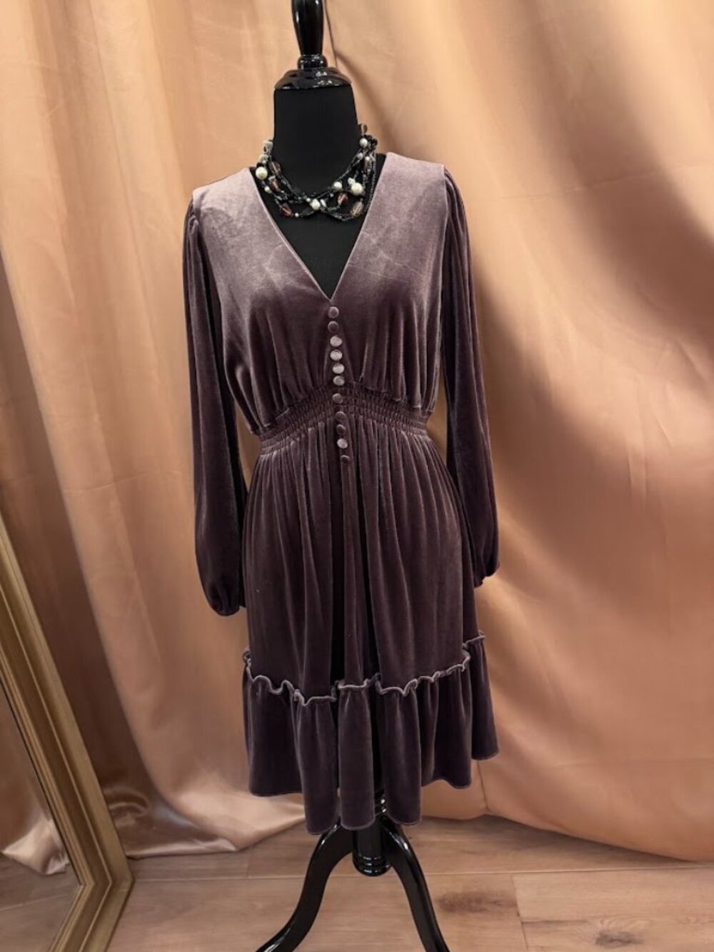 Taylor Taupe Velvet Dress 4 Whimsigoth Dark Academia Romantic Ruffle Mini